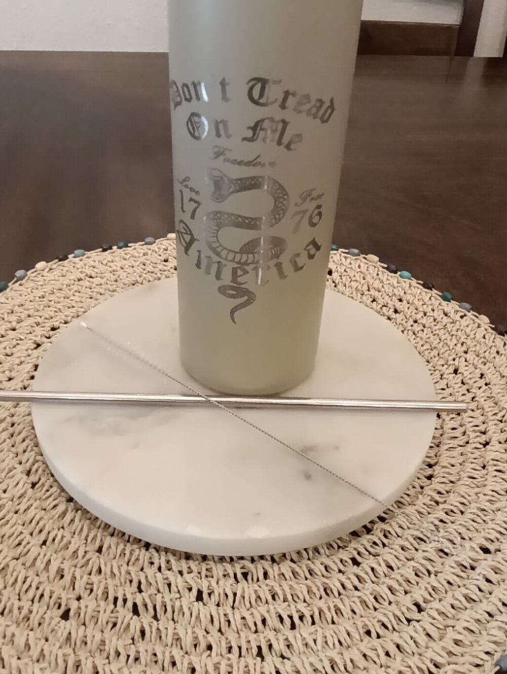 Engraved Matte Khaki 'Don't Tread On Me' Stainless Skinny Tumbler - Picture 3 of 5